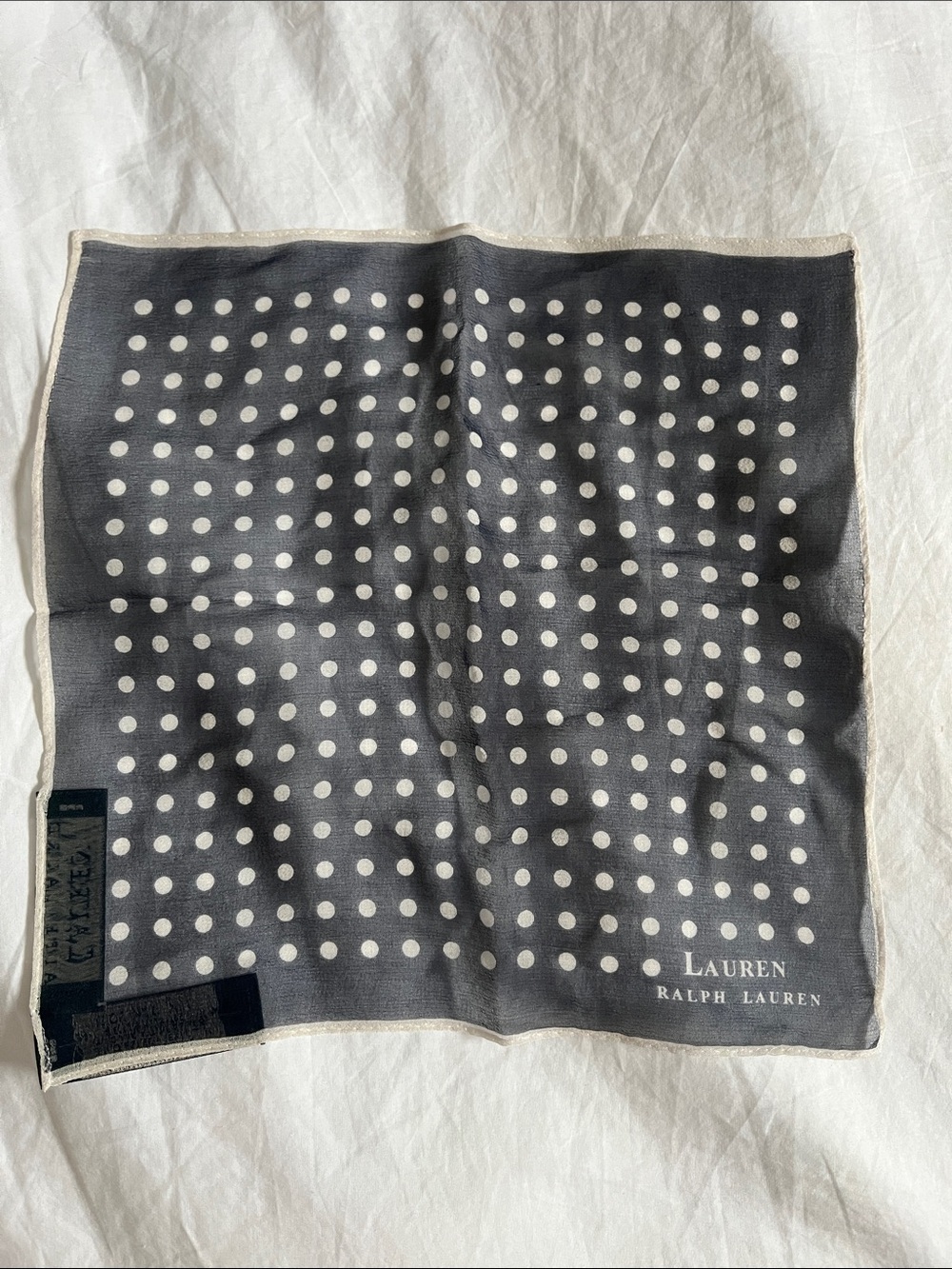 Lauren Ralph Lauren Vintage navy blue white polka dot print 9”x9” pocket square